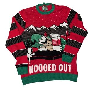 Men’s XL Ugly Christmas Sweater Nogged Out Elf Egg Nog Funny Holiday